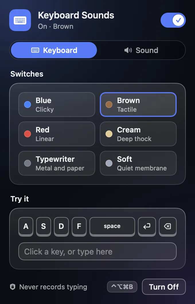 Keyboard Sounds: six switch styles and keys to try them